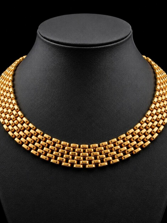 Napier Jewelry - Vintage Napier Gold Tone Panther Link Cleopatra Collar Necklace Signed 16"